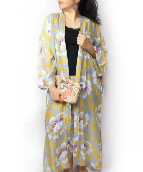 Sun Protection Cardigan / Yellow Peony Boho Kimono Cardigan