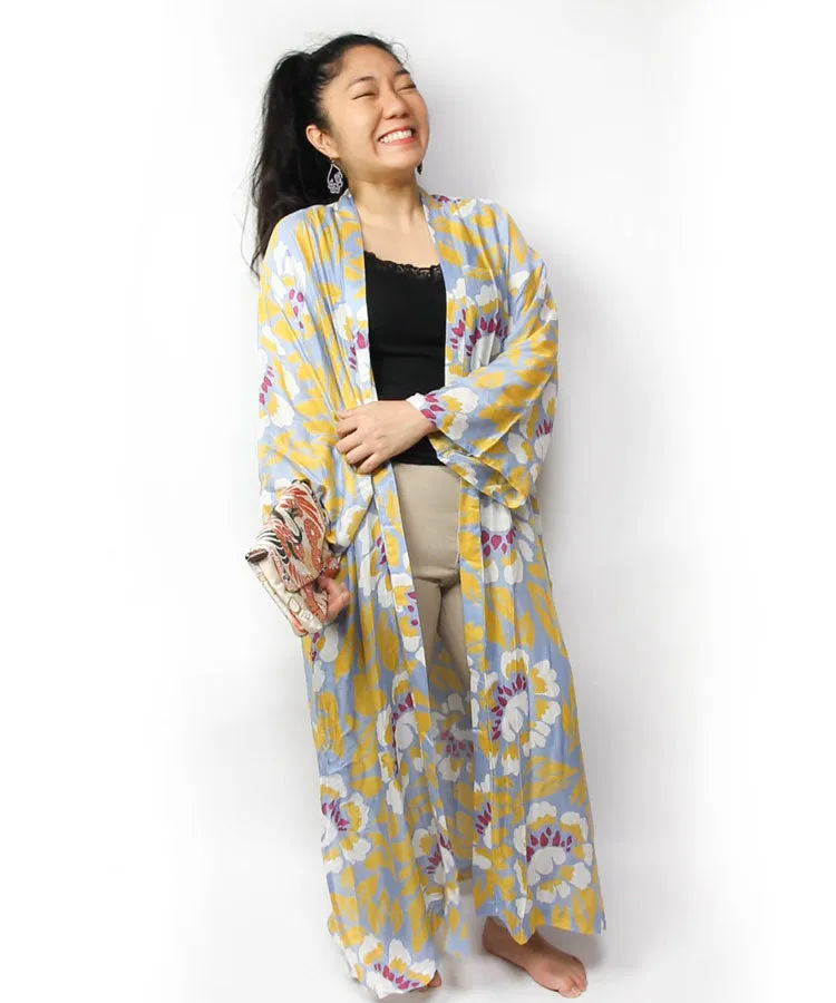 Sun Protection Cardigan / Yellow Peony Boho Kimono Cardigan