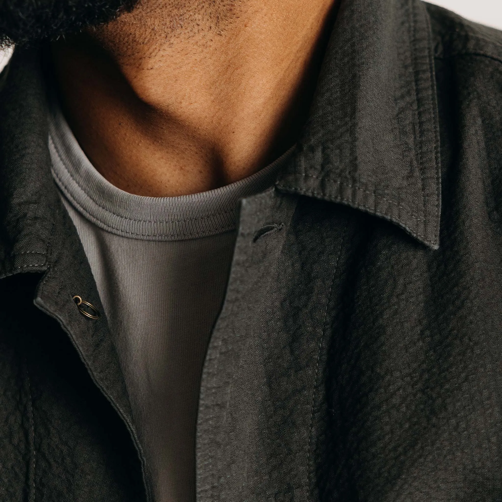 The Ojai Jacket in Faded Black Seersucker