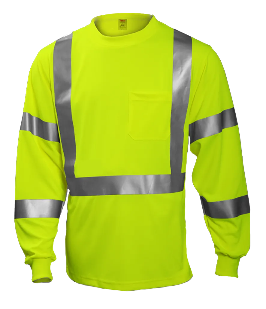 Type R Class 3 T-Shirt - Fluorescent Yellow-Green - Long Sleeve - 1 Pocket - Silver Reflective Tape