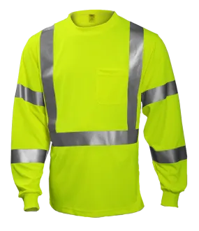 Type R Class 3 T-Shirt - Fluorescent Yellow-Green - Long Sleeve - 1 Pocket - Silver Reflective Tape