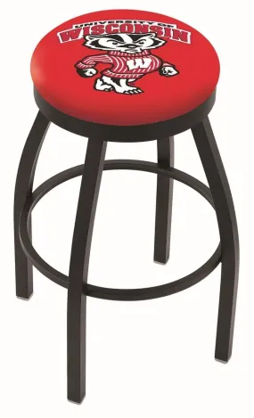 Wisconsin Badgers HBS Black Swivel Bar Stool with Red Cushion