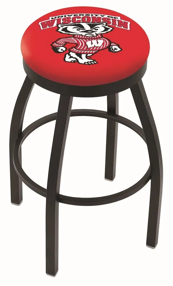 Wisconsin Badgers HBS Black Swivel Bar Stool with Red Cushion