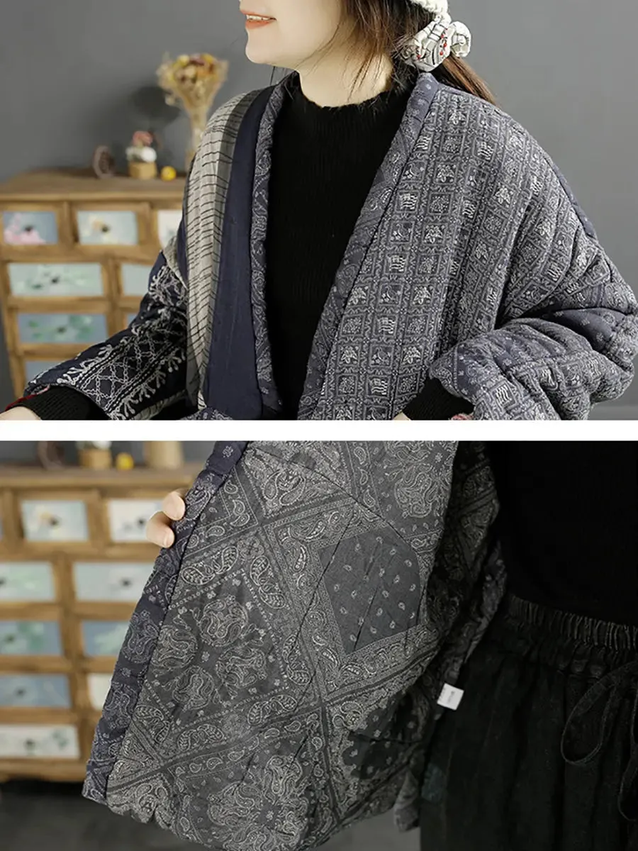Women Vintage Splicedd Warm Padded Coat