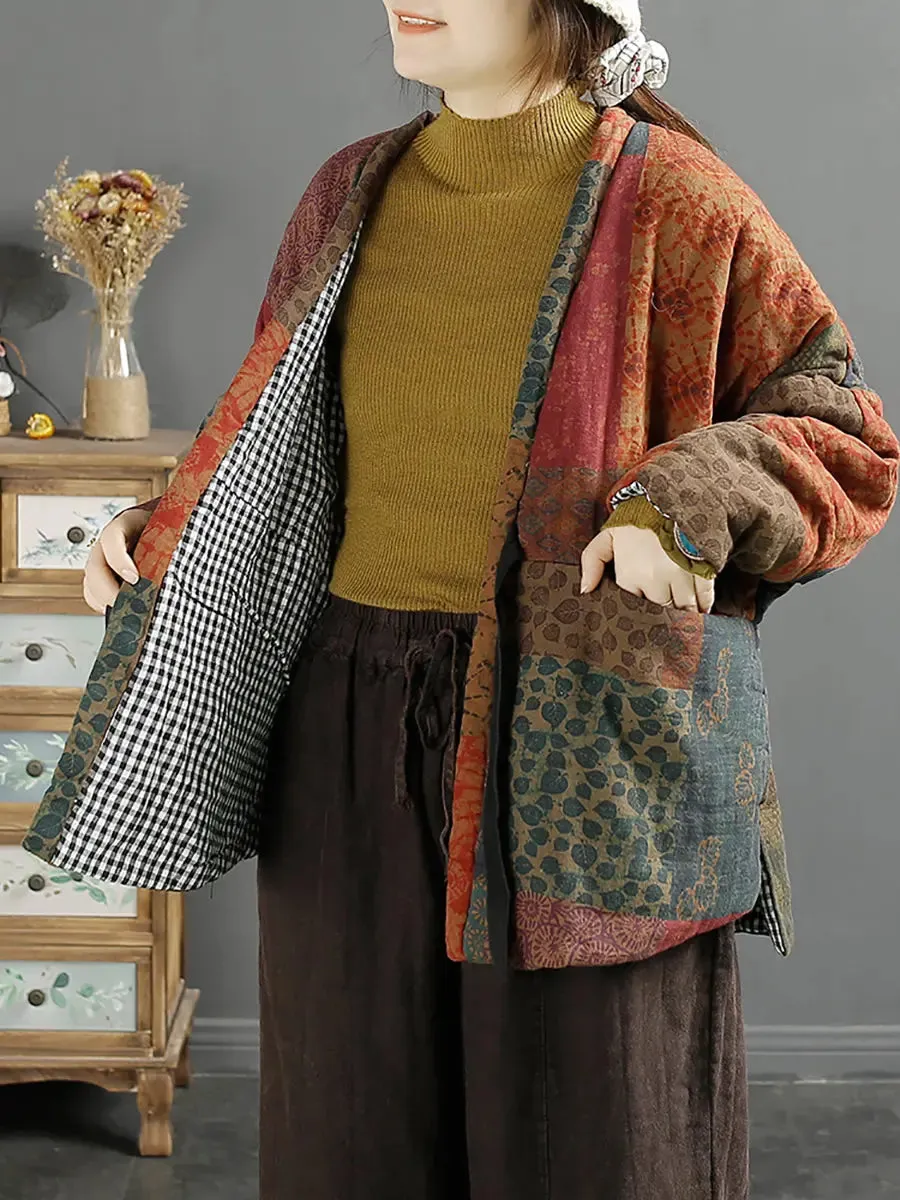 Women Vintage Splicedd Warm Padded Coat