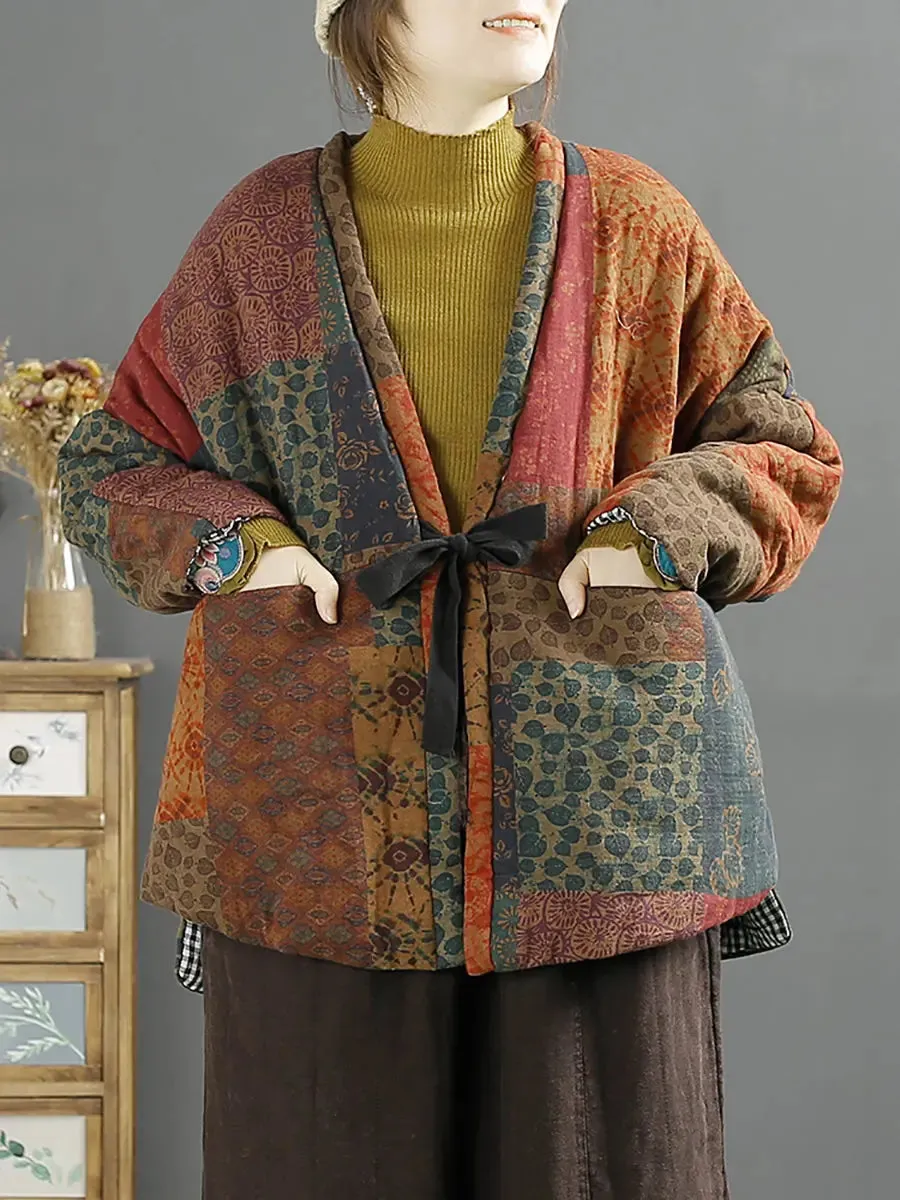Women Vintage Splicedd Warm Padded Coat
