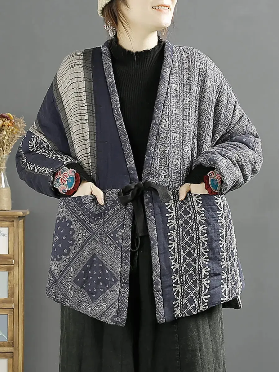 Women Vintage Splicedd Warm Padded Coat