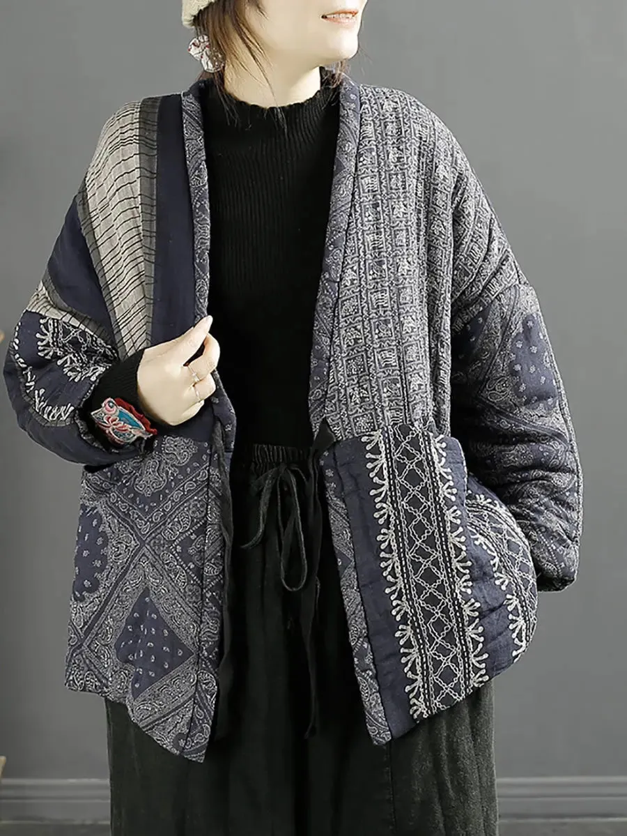 Women Vintage Splicedd Warm Padded Coat