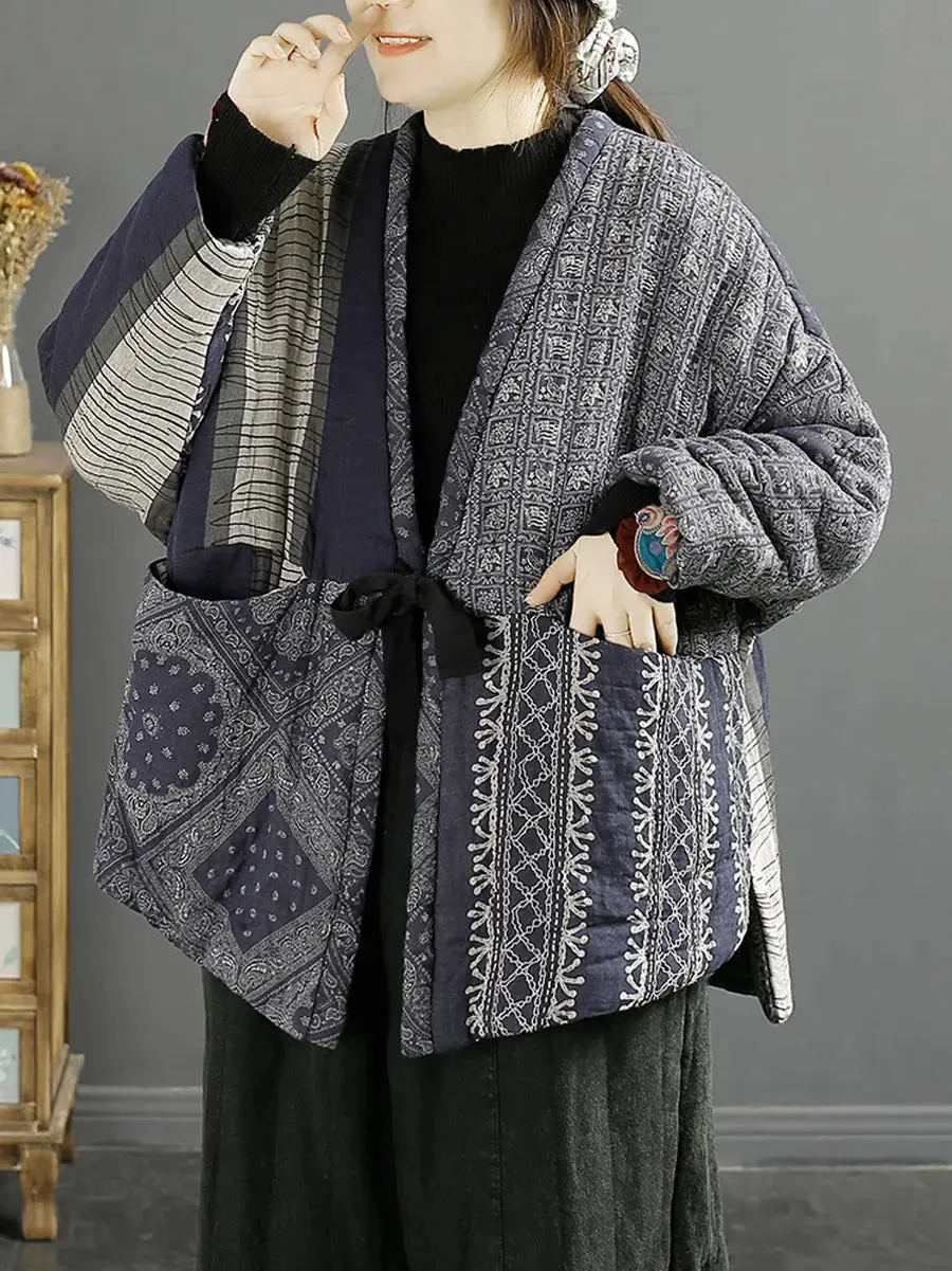 Women Vintage Splicedd Warm Padded Coat